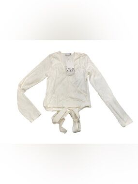Zara White Ribbed Long Sleeve Top